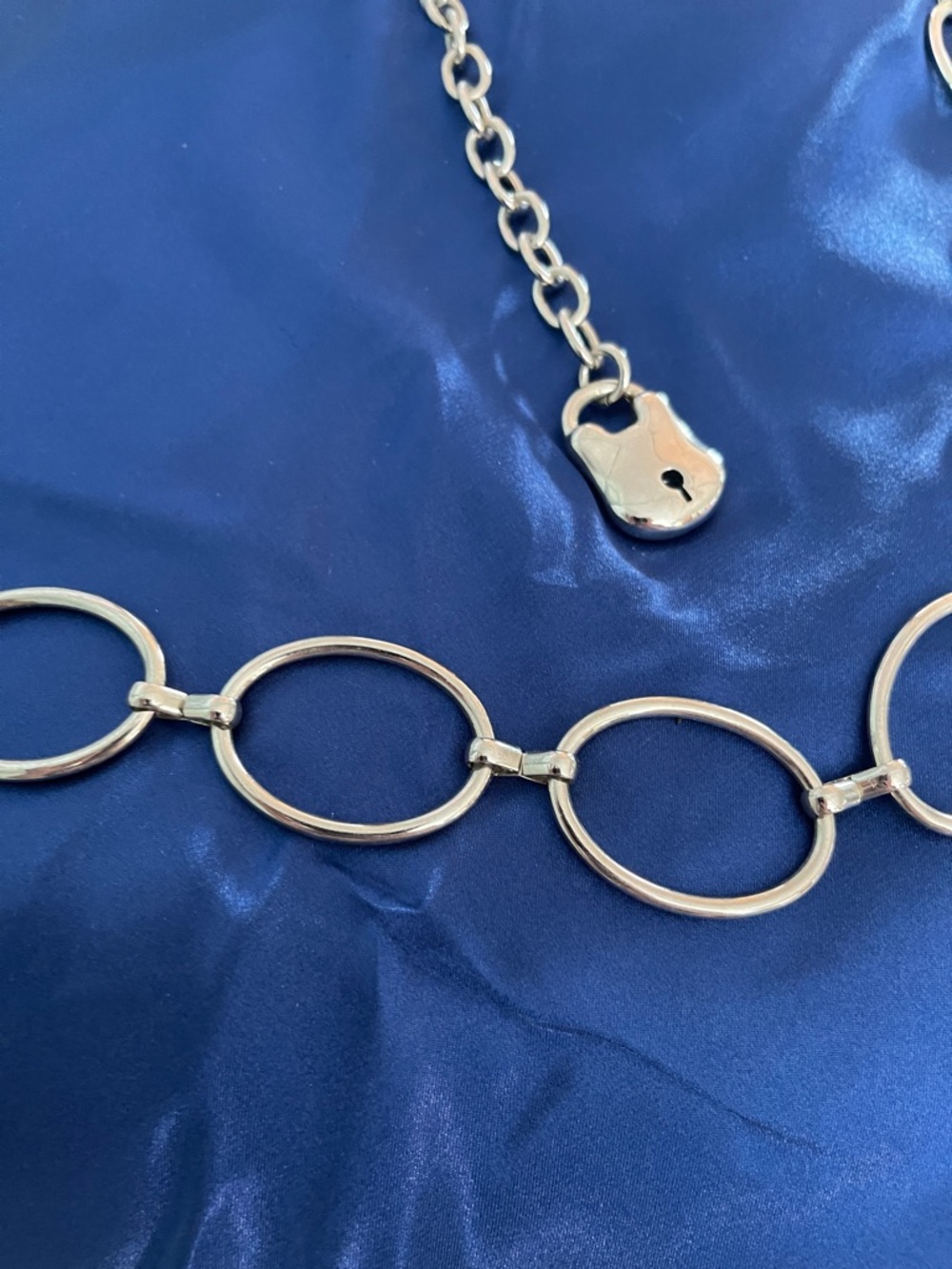 Silver Oval Link Belt with Padlock Accent - Women's Jewelry